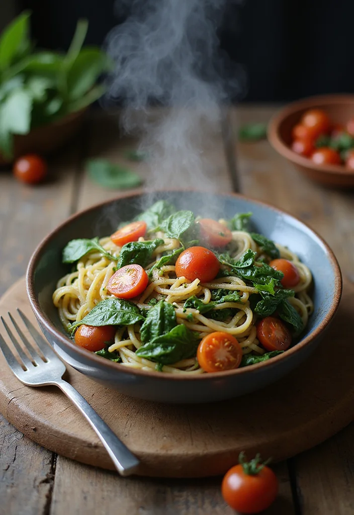 10 Healthy Five Ingredient Recipes Easy and Quick - 8. One-Pot Pasta with Spinach and Tomatoes