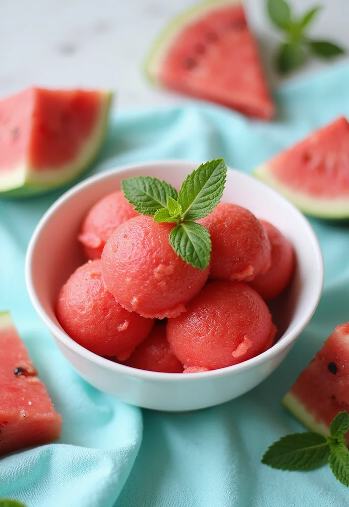 10 Vegan Ninja Creami Recipes Light and Simple - 4. Watermelon Mint Sorbet