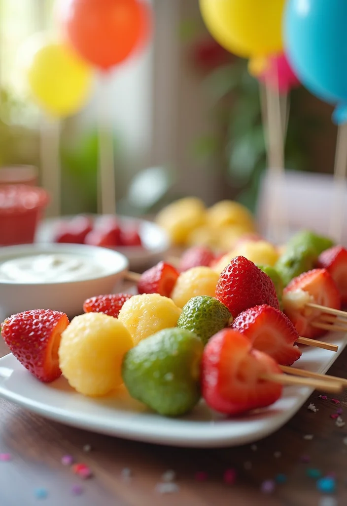 12 Fun and Easy Healthy Birthday Dessert Recipes - 6. Fruit Skewers with Yogurt Dip