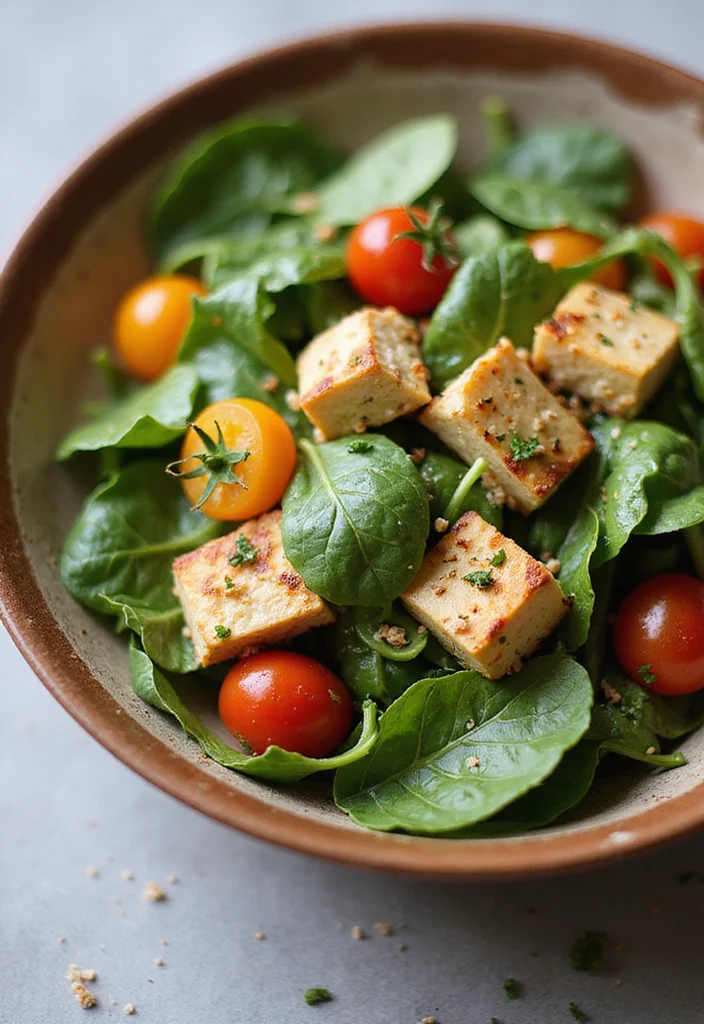 12 Vegan Buddha Bowl Recipes Balanced and Bright - 6. Spinach & Tofu Salad Bowl